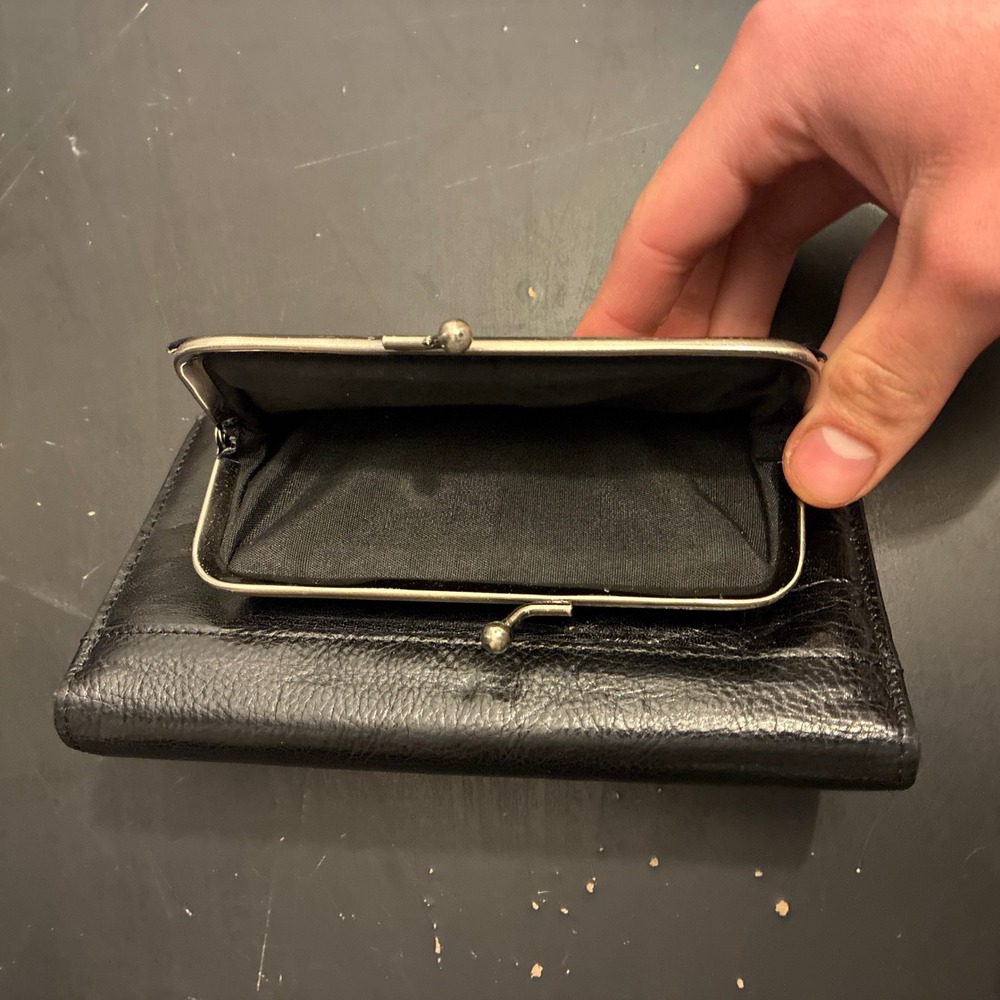 Rolfs Black Genuine Leather Clutch Wallet Vintage Kiss Lock Coin Purse Snap - Picture 6 of 10